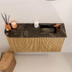 Mondiaz JOYA-DLUX Meuble de toilette 81,6cm - arrondi gauche couleur Chêne - Vasque FAYE position Droite 1 trou de robinet couleur Lava SW1422077