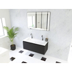 HR Matrix ensemble meuble de salle de bain 3d 100cm 1 tiroir sans poignée avec bandeau couleur noir mat avec vasque fine 2 trous de robinetterie blanc SW857059
