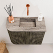 Mondiaz JOYA-DLUX Meuble de toilette 51,6cm - arrondi gauche couleur Shadow - Vasque FAYE position Droite Sans trou de robinet couleur Oza SW1425056
