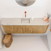 Mondiaz JOYA-DLUX Meuble WC 123,2 cm - arrondi à gauche et à droite couleur Chêne - Lavabo FAYE position Centrale Sans trou de robinet couleur Opalo. SW1422186