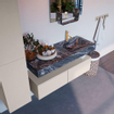 Mondiaz ALAN-DLUX Ensemble de meuble - 120cm - meuble Linen mat - 2 tiroirs - Lavabo Cloud Lava suspendu - vasque Droite - 1 trou de robinet SW808092
