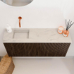 Mondiaz JOYA-DLUX 90cm toiletmeubel - kleur Walnut - Wastafel FAYE positie Links Zonder kraangat kleur Opalo. SW1422525