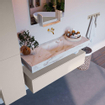 Mondiaz ALAN-DLUX Ensemble de meuble - 130cm - meuble Linen mat - 1 tiroir - Lavabo Cloud Frappe suspendu - vasque Centre - 0 trous de robinet SW804817