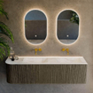 Mondiaz KURVE-DLUX Ensemble de meuble de salle de bains - 155x46x40cm - 2 tiroirs - 1 porte - vasque solid surface - double / droite - sans trou de robinet - Shadow SW1414503