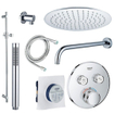 Grohe - Adema Rise Ensemble de douche pluie encastré - 2 fonctions - avec pomme de douche Adema Rise 20cm - douchette à main sur barre - bras mural - barre coulissante 90 cm - Grohe Grohtherm mitigeur thermostatique encastré - chrome SW811912
