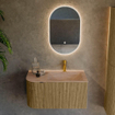 MONDIAZ KURVE-DLUX Meuble de salle de bains 85cm arrondi à gauche couleur Dusk avec 1 tiroir et 1 porte. Lavabo CLOUD à droite 1 trou de robinet Saba. SW1433315