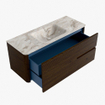 Mondiaz CIRO-DLUX Ensemble de meubles de salle de bains - 120x45x50cm - Vasque en solid surface Frappe - 1 bassin au milieu - sans trous de robinet - 2 tiroirs - Noyer SW1530315