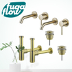 FugaFlow Eccelente Sobrado Kit robinet lavabo - pour double vasque - robinet rehaussé - bonde clic clac - siphon design - Laiton brossé PVD SW1124225