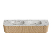 MONDIAZ KURVE-DLUX 200cm Meuble salle de bain avec module 25 G et D - couleur Oak - 2 tiroirs - 2 portes - vasque STOR SMALL double - 2 trous de robinet - couleur Glace SW1138021