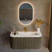 Mondiaz KURVE-DLUX Ensemble de meuble salle de bain - 100x46x40cm - 1 tiroir - 2 portes - lavabo en solid surface - milieu - 1 trou de robinet - Shadow SW1414422