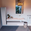 Mondiaz ALAN-DLUX Ensemble de meuble - 150cm - meuble Cale mat - 1 tiroir - Lavabo Cloud Ostra suspendu - vasque Droite - 0 trous de robinet SW807724
