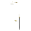 IVY Concord Ensemble de douche de tête - encastré - symmetry - inverseur d'arrêt 2 voies - bras mural 40 cm - douche de tête medium 20 cm - support avec sortie - flexible de douche 150 cm - douchette barreau - RVS316 - or mat brossé PVD SW1031980