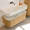 MONDIAZ THOR-DLUX 110cm badmeubel ronding links + rechts kleur Oak met 1 lade en 2 deuren. Vrijhangende wastafel CLOUD Midden zonder kraangat kleur Ostra. SW1462806