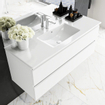 MONDIAZ DENTA Ensemble de meuble salle de bain - 100cm - 2 tiroirs - lavabo centré - 1 trou de robinet - Acrylique talc SW411405