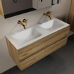 Mondiaz AIVY Ensemble de meuble - 120x45x50cm - 0 trous de robinet - 2 vasques talc Solid surface - Gauche et droite - 2 tiroirs - avec armoire de toilette - Melamine Chai SW892338