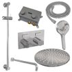 BRAUER Chrome Carving Thermostatische Regendouche inbouw - drukknoppen - SET 70 - 30cm hoofddouche - gebogen muurarm - 3 standen handdouche - doucheslang - geïntegreerde glijstang - chroom SW925526