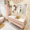 MONDIAZ VICA Ensemble meuble de salle de bains - 150cm - meuble bas rosee - 4 tiroirs - lavabo cloud gauche - 1 trou de robinet - version haute 60cm - talc SW1083344