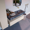 Mondiaz ALAN-DLUX Ensemble de meuble - 120cm - meuble Linen mat - 1 tiroir - Lavabo Cloud Lava suspendu - vasque Droite - 0 trous de robinet SW808019
