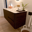 Mondiaz CIRO-DLUX Badkamermeubelset - 120x45x50cm - Solid surface wastafel Glace - 1 wasbak Rechts - zonder kraangaten - 2 lades - Walnut SW1530256
