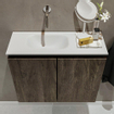 MONDIAZ TURE Kit lave-mains - 60x23x50cm - 0 trous de robinet - 2 portes - marron foncé mat - Lavabo à gauche - Acrylique Blanc SW475157