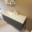 Mondiaz VICA-DLUX ensemble de meuble de salle de bain - 120cm - meuble sous-vasque gris foncé - 4 tiroirs - lavabo encastré cloud gauche - 1 trou de robinet - version haute de 60cm - opalo SW1087839