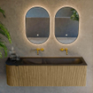 Mondiaz KURVE Ensemble de meuble de salle de bains - 145x46x40cm - 1 tiroir - 1 porte - vasque solid surface - droite - sans trou de robinet - Dusk SW1415127