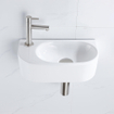 QeramiQ Fuente Ensemble lave-mains - 40x21.5x12cm - gauche - lisse - demi-rond - 1 trou de robinet - céramique - robinet lave-mains inox brossé - bonde - siphon abaissé - blanc brillant SW1232808