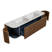 MONDIAZ KURVE-DLUX 170cm Meuble salle de bain avec module 25 G et D - couleur Walnut - 1 tiroir - 2 portes - vasque LEAF double - sans trou de robinet - couleur Glace SW1138056