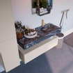 Mondiaz ALAN-DLUX Ensemble de meuble - 120cm - meuble Linen mat - 1 tiroir - Lavabo Cloud Lava suspendu - vasque Droite - 1 trou de robinet SW808172