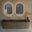 Mondiaz KURVE Ensemble de meubles de salle de bain - 155x46x40cm - 2 tiroirs - 1 porte - vasque solid surface - double / gauche - sans trou de robinet - Shadow SW1414280
