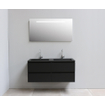 Basic Bella Meuble salle de bains avec lavabo acrylique avec miroir et éclairage Noir 120x55x46cm 2 trous de robinet Noir mat SW491843