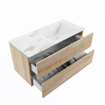 MONDIAZ VICA-DLUX Ensemble meuble de salle de bains - 100cm - meuble bas chêne blanchi - 2 tiroirs - lavabo encastré cloud à droite - sans trous de robinet - version hauteur 60cm - frape SW1088777