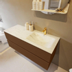 Mondiaz VICA-DLUX Ensemble de meuble de salle de bain - 120cm - meuble sous-vasque repos - 2 tiroirs - lavabo encastré cloud droite - 1 trou de robinet - version haute de 60cm - opalo SW1086435