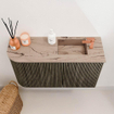Mondiaz JOYA-DLUX Meuble de salle de bains 71,6cm - arrondi gauche couleur Shadow - Vasque FAYE position Droite 1 trou de robinet couleur Arena. SW1424834