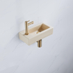 QeramiQ Lave-mains Kit lave-mains - 37.5x18.5x9cm - céramique - trou de robinet gauche - robinet lave-mains en laiton brossé - bonde de vidage - siphon abaissé - Mat Beige SW1232757