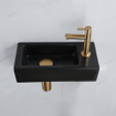 FugaFlow Efficiente Pietra Ensemble de fontaine - 37,5x18,5x9cm - céramique - trou de robinet à droite - robinet de fontaine en laiton brossé - bouchon de vidange - siphon abaissé - Noir mat SW1442208