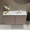 MONDIAZ TURE Kit lave-mains - 80x23x50cm - 1 trou de robinet - 2 portes - fumée mate - Lavabo central - Solid Surface Blanc SW474981