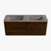 Mondiaz CIRO-DLUX Meuble de salle de bains - 130x45x50cm - Plan vasque solid surface Oza - 2 vasques double - 2 trous pour robinet - 4 tiroirs - Noyer SW1530616