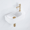 QeramiQ Blend Ensemble de lavabo - 40x21.5x12cm - droite - nervuré - demi-rond - 1 trou de robinet - céramique - robinet de lave-mains en laiton brossé - bouchon de vidange - siphon abaissé - blanc brillant SW1233023