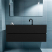 MONDIAZ ADA Meuble de toilettes - 120x30x50cm - 1 trou de robinet - 2 tiroirs - urban mat - vasque au centre - Solid surface - Noir SW472879