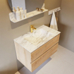 VICA-DLUX Meuble de salle de bains 80cm sous-meuble chêne blanchi 2 tiroirs. Lavabo encastré CLOUD central 1 trou de robinet, couleur Glace. SW902269