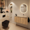 MONDIAZ TURE-DLUX Meuble toilette - 100cm - Washed Oak - EDEN - vasque Frappe - position droite - sans trou de robinet SW1103073