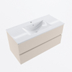 Mondiaz VICA Ensemble de meuble de salle de bain - 100cm - meuble sous-vasque lin - 2 tiroirs - lavabo denia milieu - 1 trou de robinet - version haute de 60cm - blanc brillant SW1080303