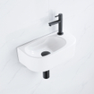 QeramiQ Fuente Ensemble lave-mains - 40x21.5x12cm - droit - lisse - demi-rond - 1 trou de robinet - céramique - robinet lave-mains noir mat - bonde - siphon abaissé - blanc brillant SW1232791