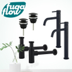 FugaFlow Eccelente Sobrado Slim Kit robinet lavabo - pour double vasque - robinet rehaussé - bonde clic clac - siphon design - Noir mat SW1124144