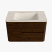 Mondiaz CIRO-DLUX Meuble de salle de bains - 80x45x50cm - lavabo en solid surface Meli - 1 vasque au centre - sans trous de robinet - 2 tiroirs - Noyer SW1530514