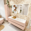 MONDIAZ VICA Ensemble meuble de salle de bains - 150cm - sous-meuble rosee - 2 tiroirs - lavabo cloud à droite - sans trous de robinet - version haute 60cm - talc SW1083402