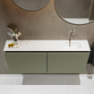 MONDIAZ TURE Fonteinset - 120x23x50cm - 0 kraangaten - 2 deuren - army mat - Wasbak rechts - Solid Surface Wit SW475028