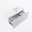 MONDIAZ VICA meuble sous lavabo 100cm Talc 2 tiroirs. Lavabo MOON droit 1 trou de robinet, couleur Talc. SW1381960