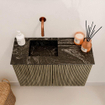 Mondiaz JOYA-DLUX 60cm toiletmeubel - kleur Dusk - Wastafel FAYE positie Links Zonder kraangat kleur Lava. SW1423219
